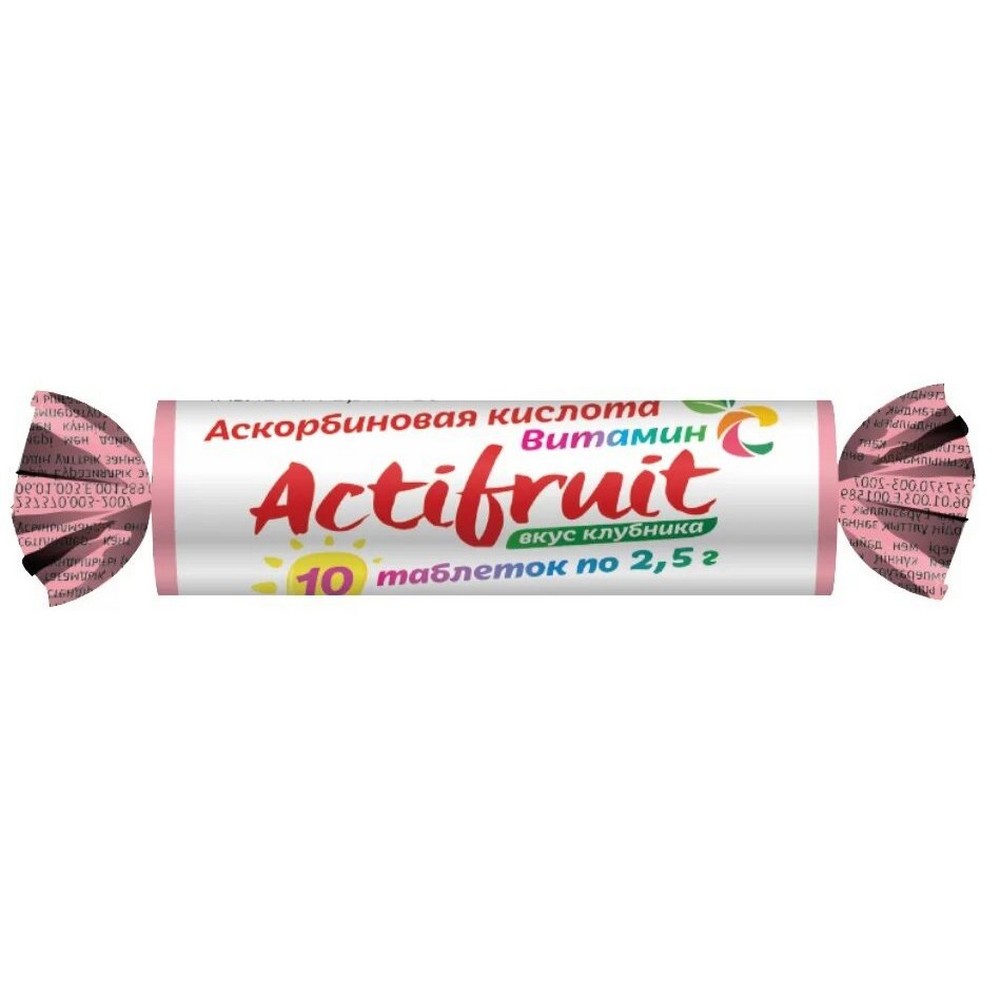 фото Кислота аскорбиновая actifruit витамин с | вкус клубника таблетки 10 шт.