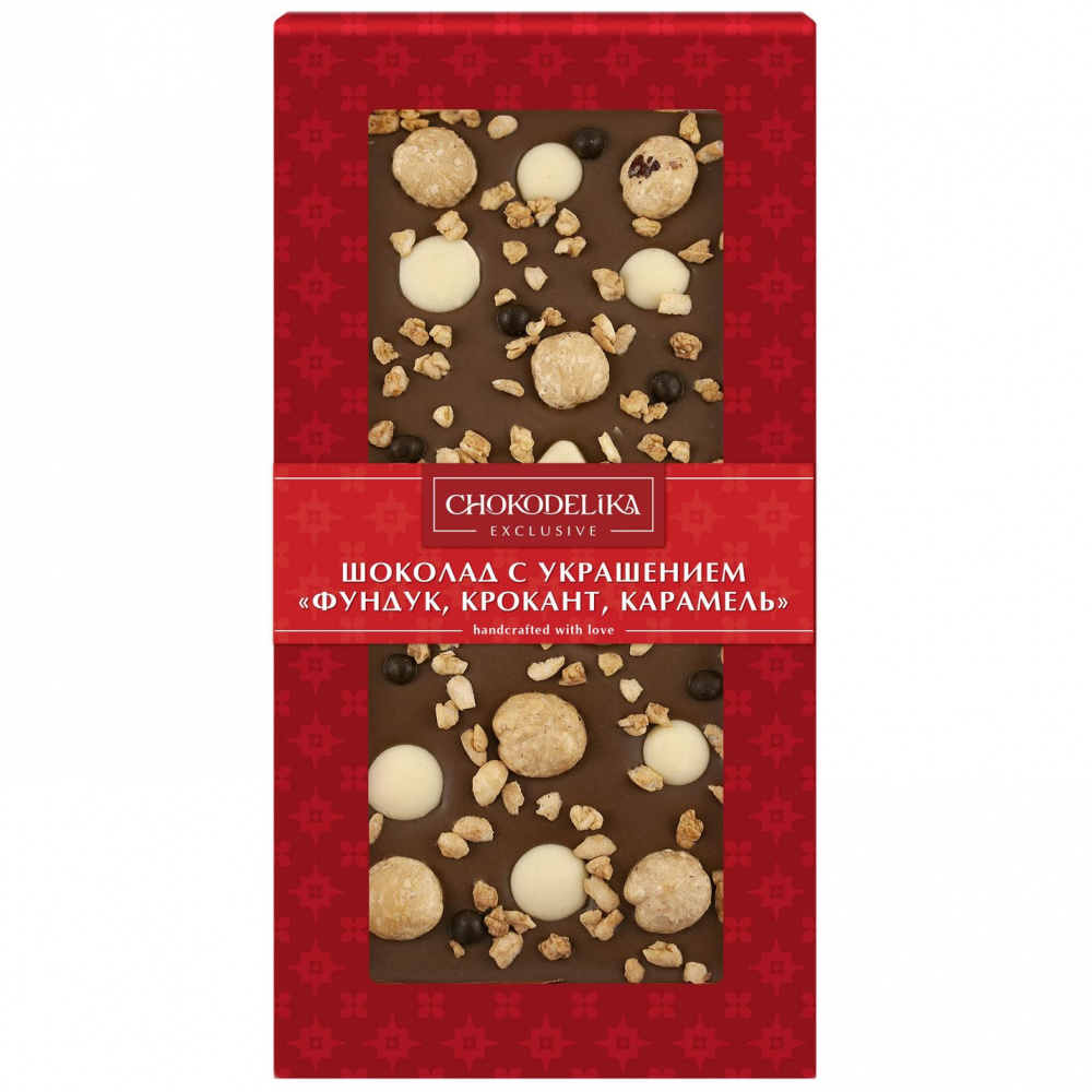 

Шоколад молочный Chokodelika "Фундук, крокант, карамель", с украшением, 100 г