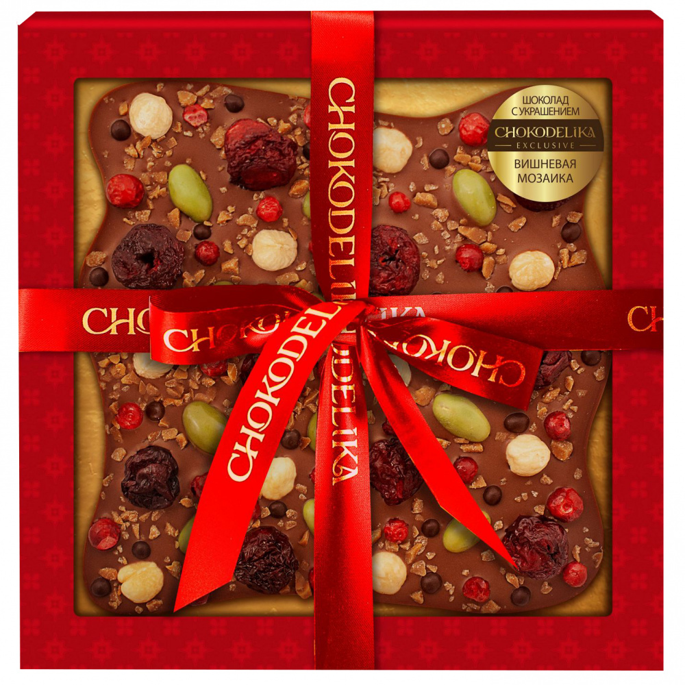 

Шоколад молочный Chokodelika "Вишневая мозайка", с украшением, 180 г