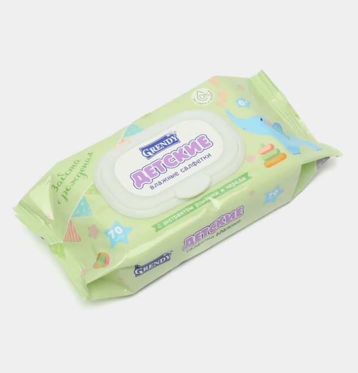

Влажные салфетки Grendy детские с экстрактом Ромашки и Череды, 50шт