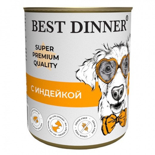 

Консервы для собак Best Dinner Мясные деликатесы, индейка, 340г, Мясные деликатесы