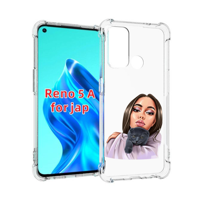 

Чехол MyPads нарисованная-девушка-с-котом женский для Oppo Reno 5A, Прозрачный, Tocco