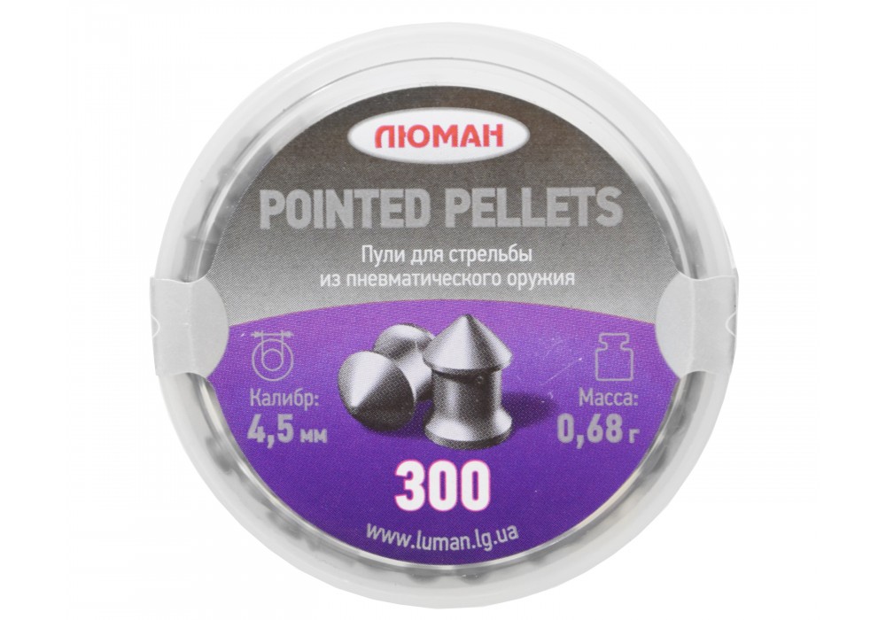 

Пули для пневматики Люман "Pointed pellets" 4,5 мм 0,68 гр 300 шт, Серый