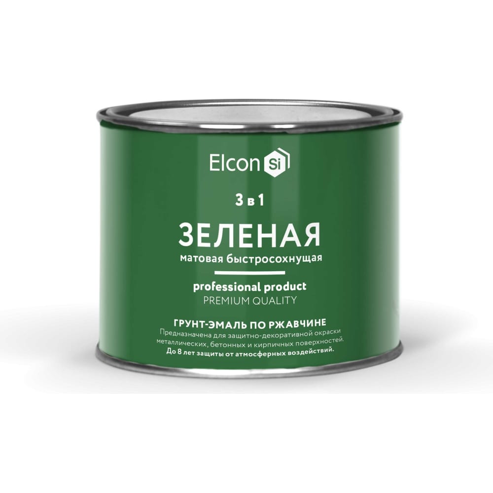 фото Elcon грунт-эмаль по ржавчине 3в1 матовая зеленая 0,4 кг 00-00462642