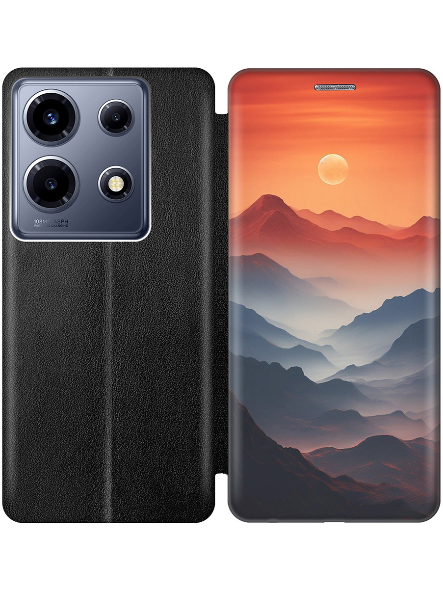 

Чехол-книжка на Infinix Note 30 VIP с принтом "Луна над горами" черный, 778685710