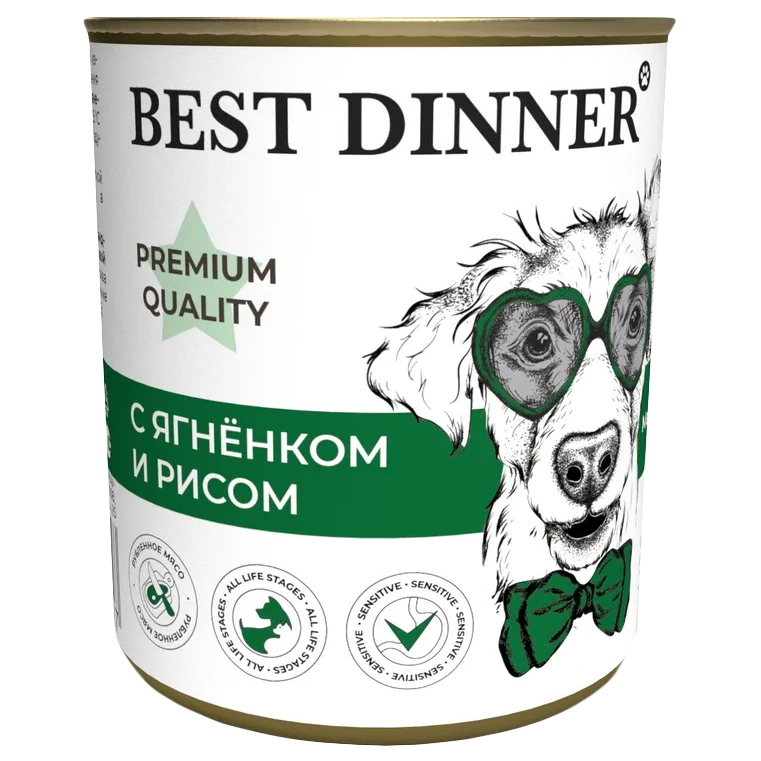 Консервы для собак Best Dinner Premuim Quality Меню 5 ягненок рис 340г 305₽