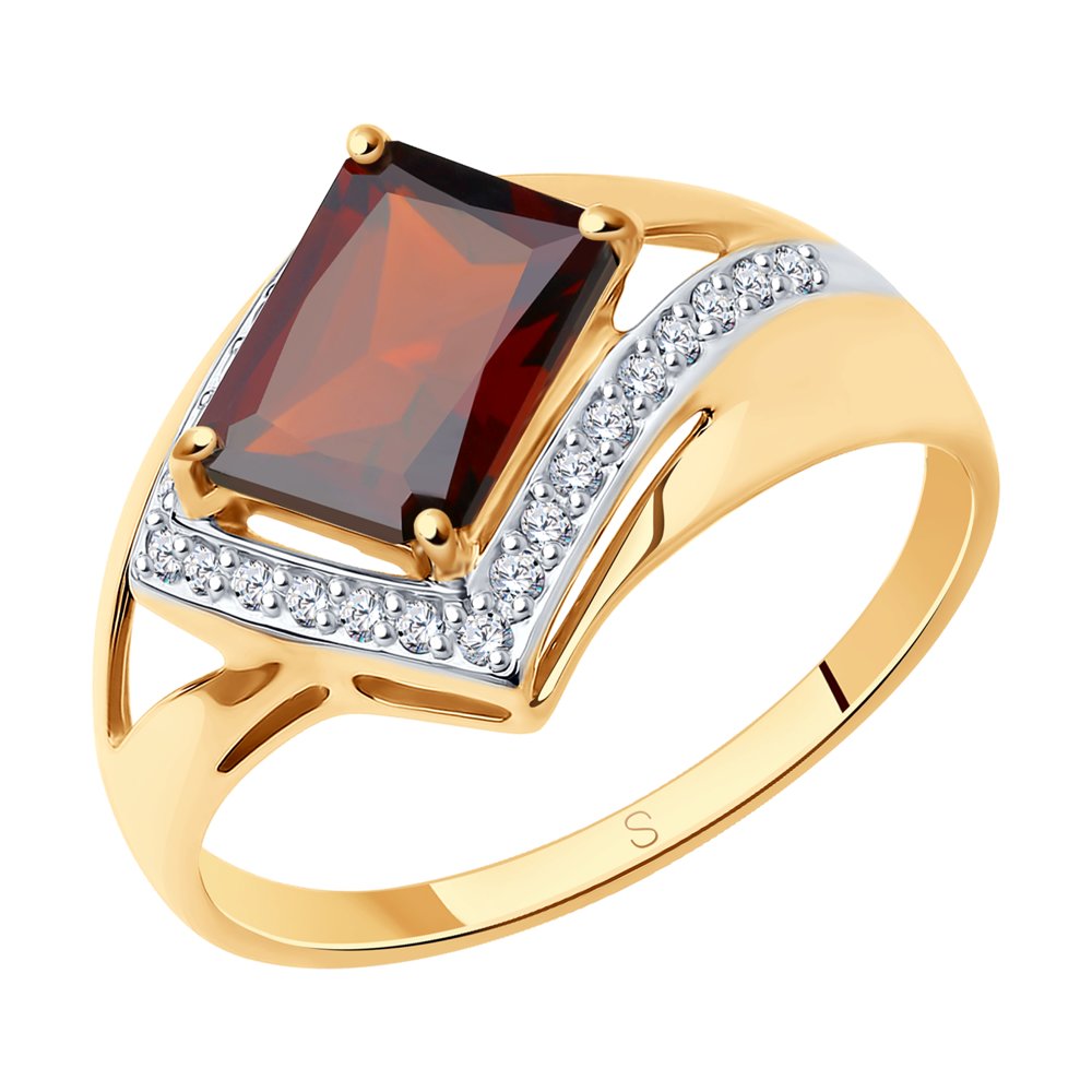 

Кольцо из золота р. 19,5 SOKOLOV 715283, фианит\гранат, 715283