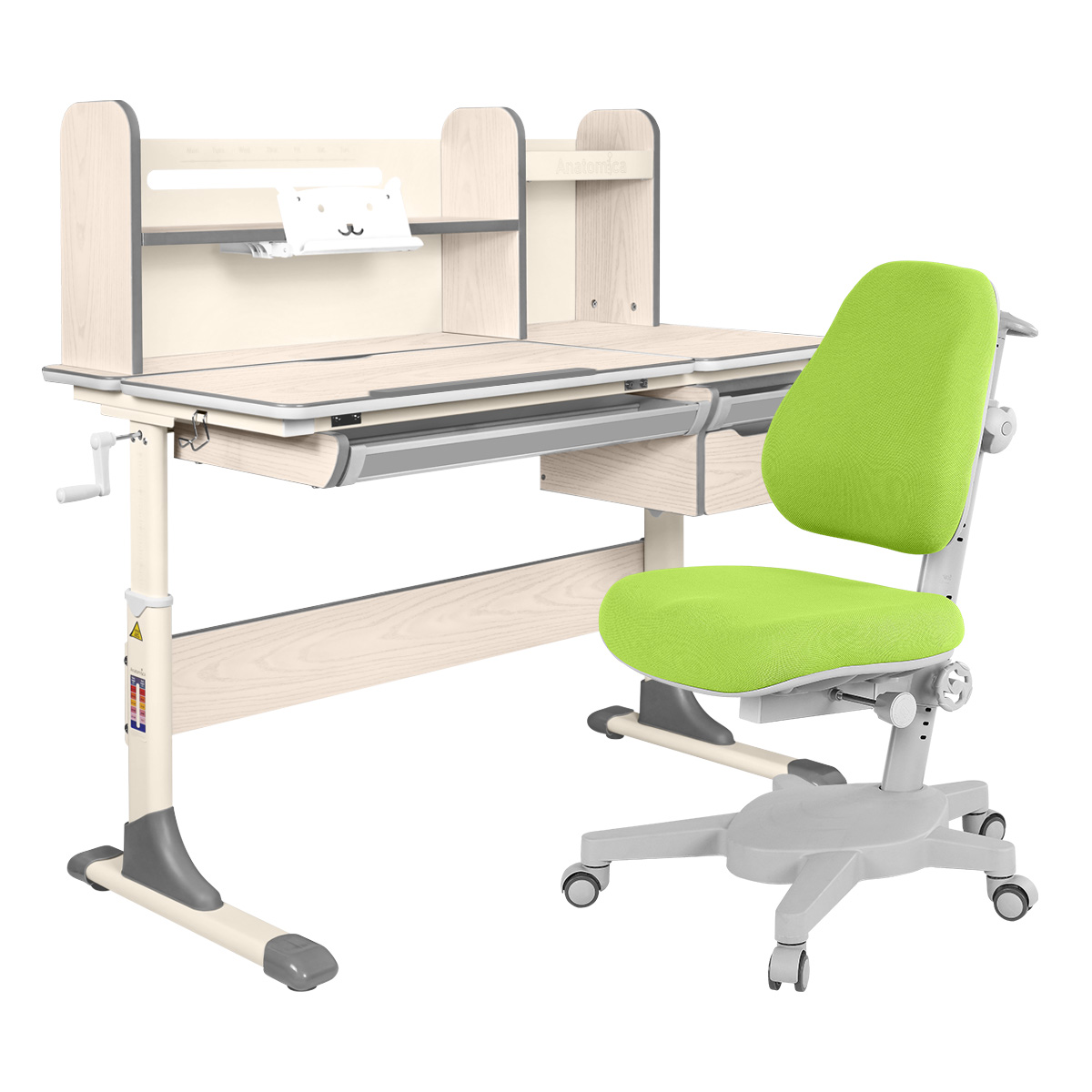Комплект Anatomica парта Genius клен/серый с зеленым креслом Armata стул дэми классик клен серый