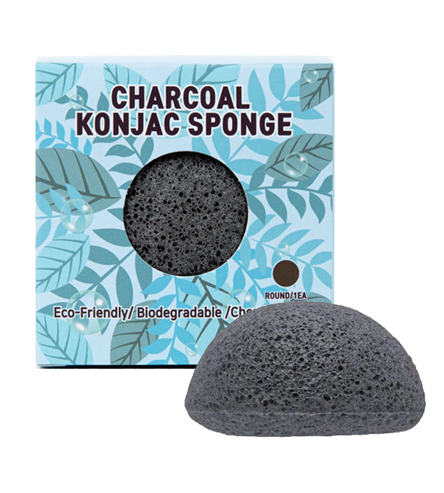 фото Спонж конняку с черным углем trimay charcoal konjak sponge
