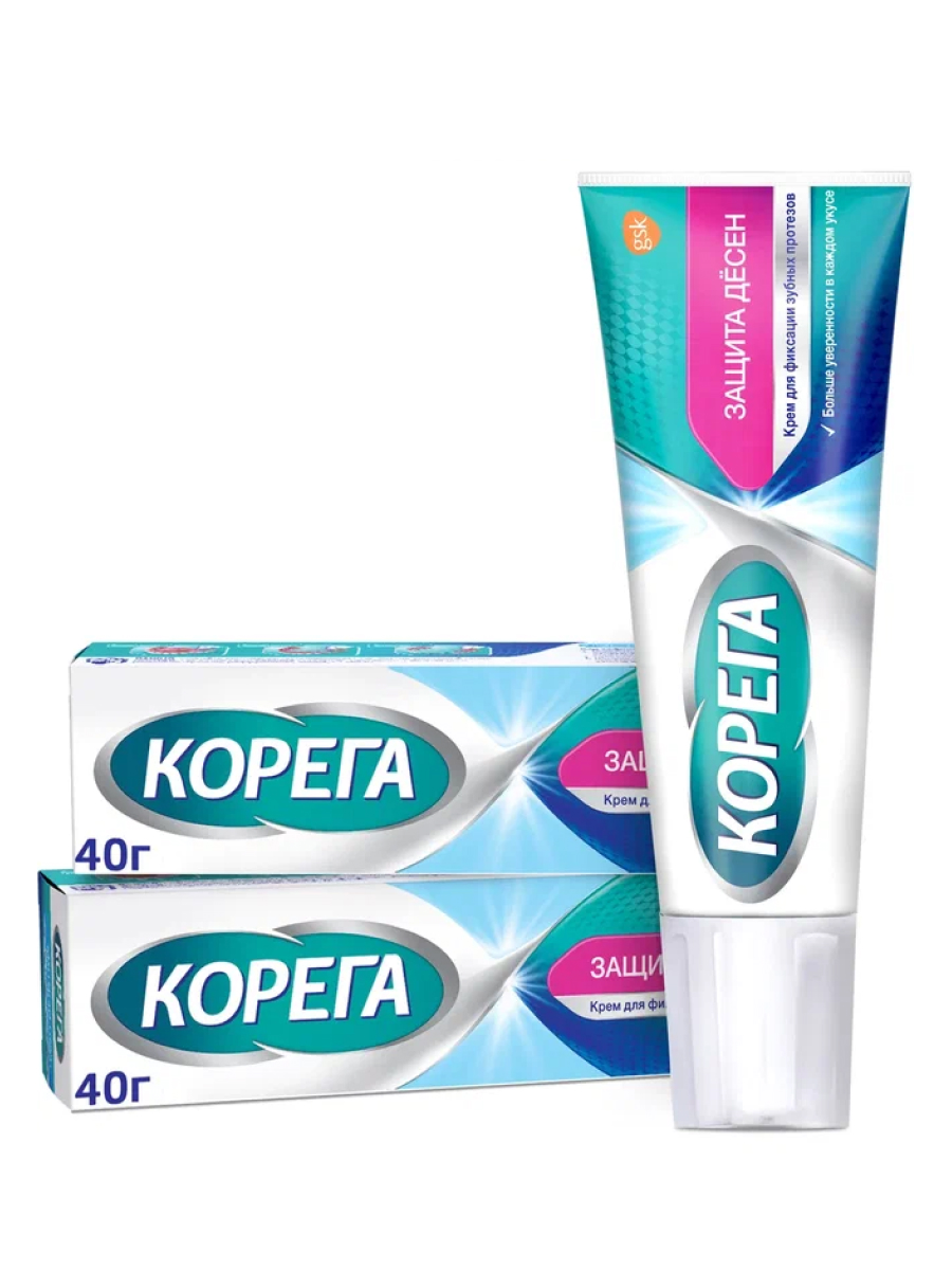 Крем для фиксации Corega  Защита десен 40 мл 2 шт корега комфорт крем для фиксации зубных протезов с амортизирующим эффектом 40 г