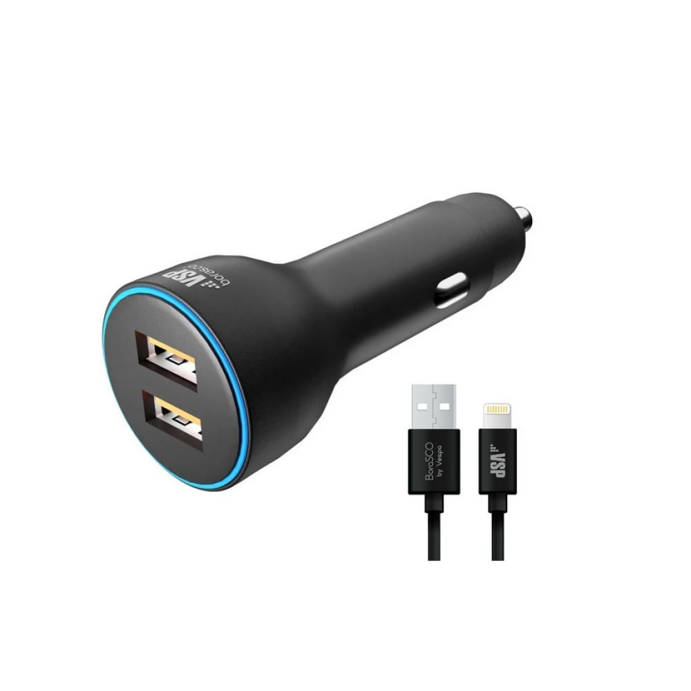 Зарядное устройство BoraSCO 2xUSB 2.4A + кабель Lightning Black 50180