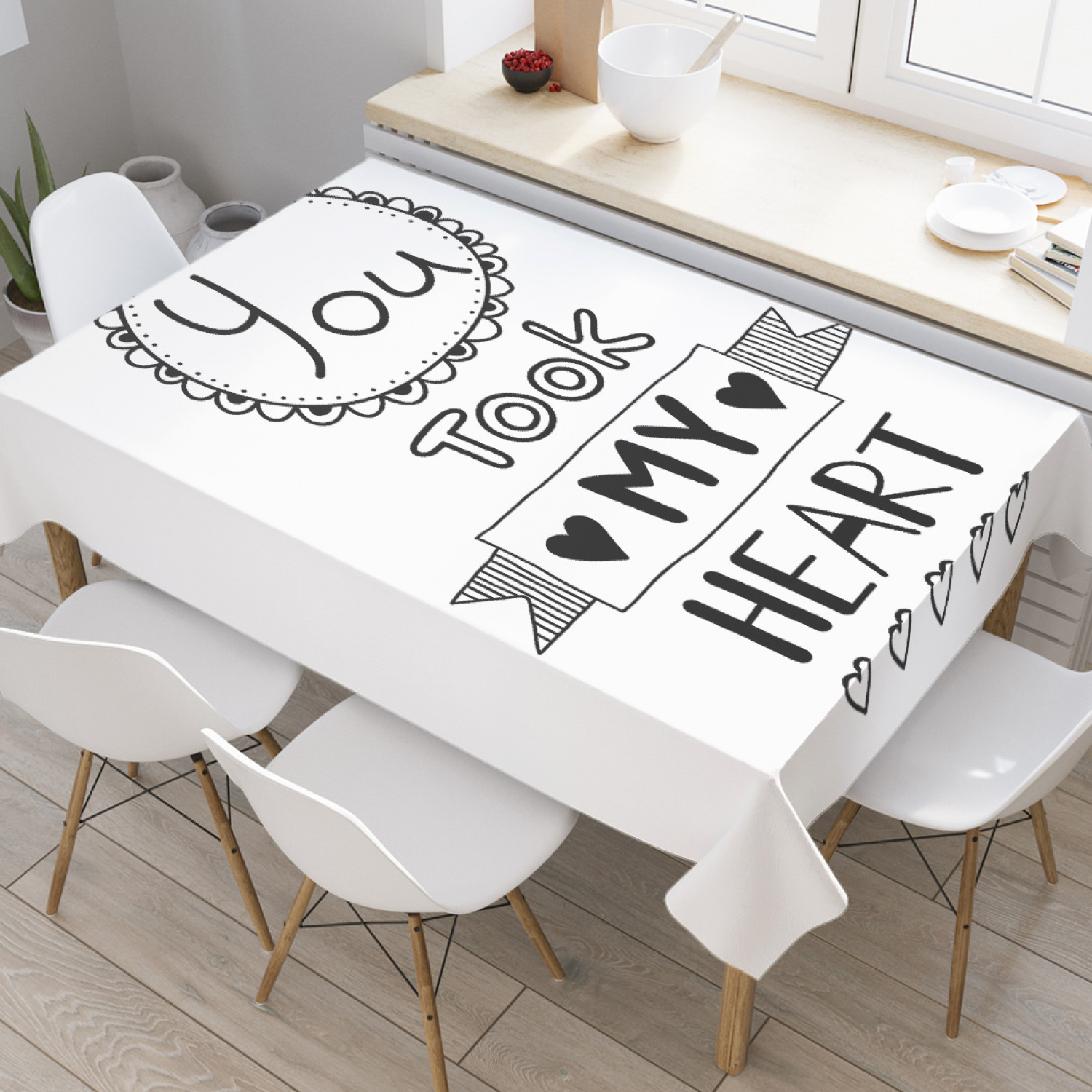 

Скатерть прямоугольная JoyArty "Ты забрала мое сердце" из оксфорда, 180x145 см, Белый, Ты забрала мое сердце