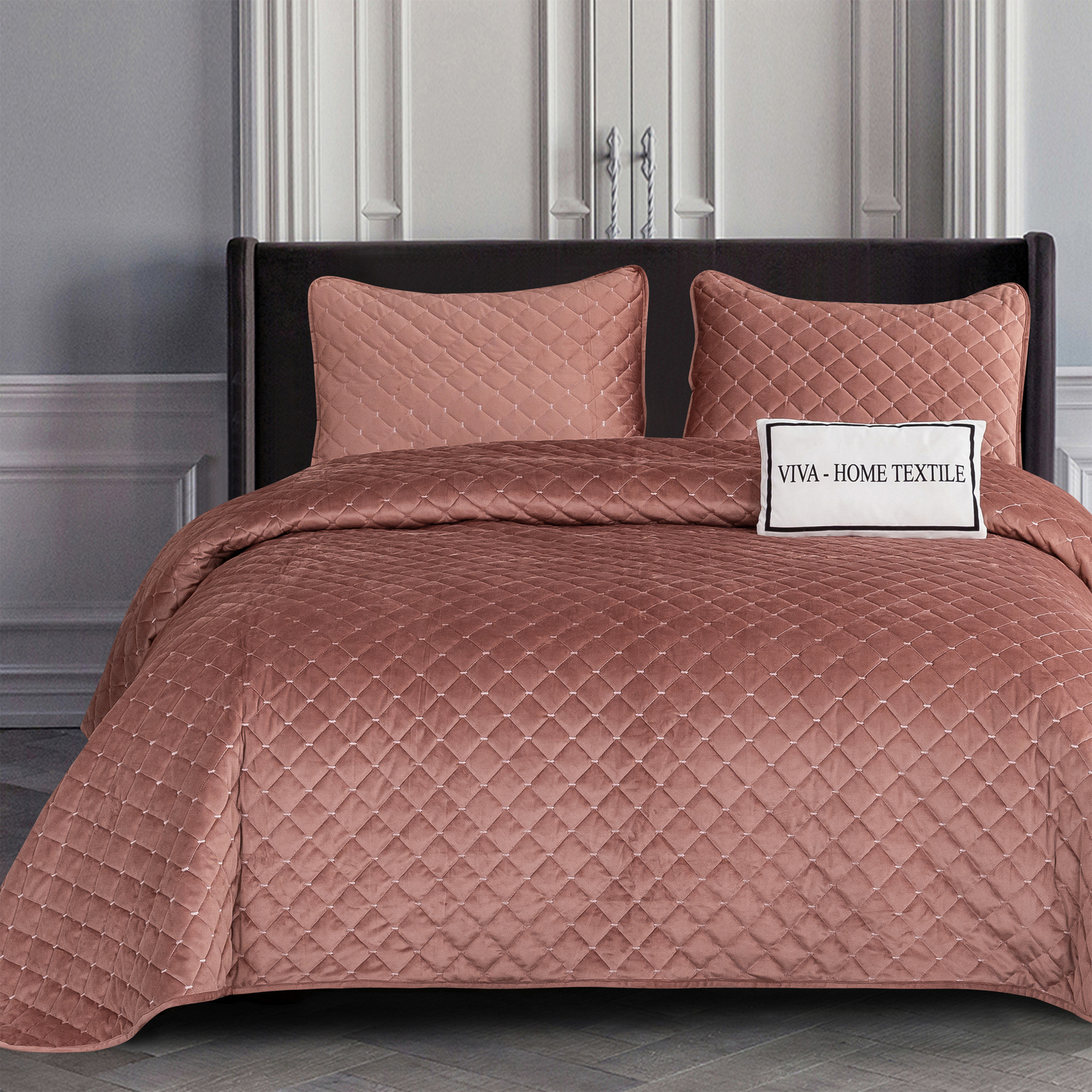 Велюровое стеганное покрывало Полутораспальное, 1 наволочка