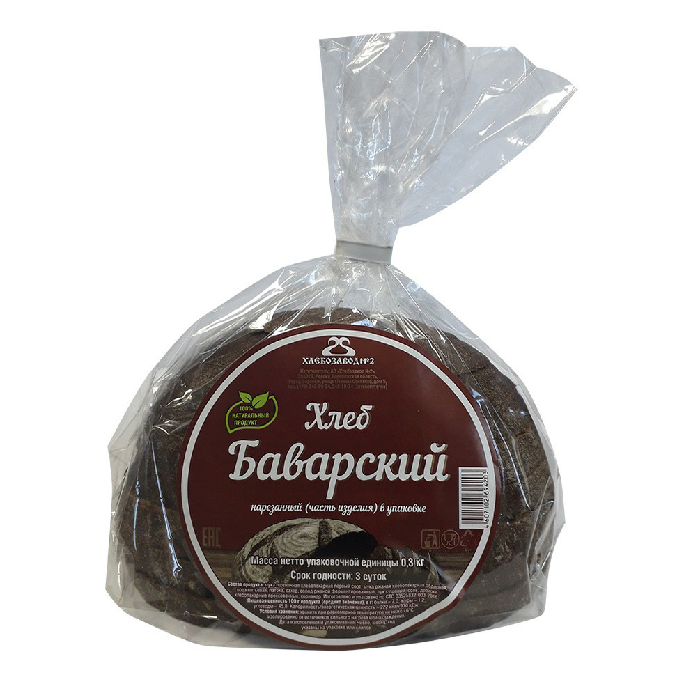 

Хлеб Хлебозавод №2 Баварский ржано-пшеничный нарезанный 300 г