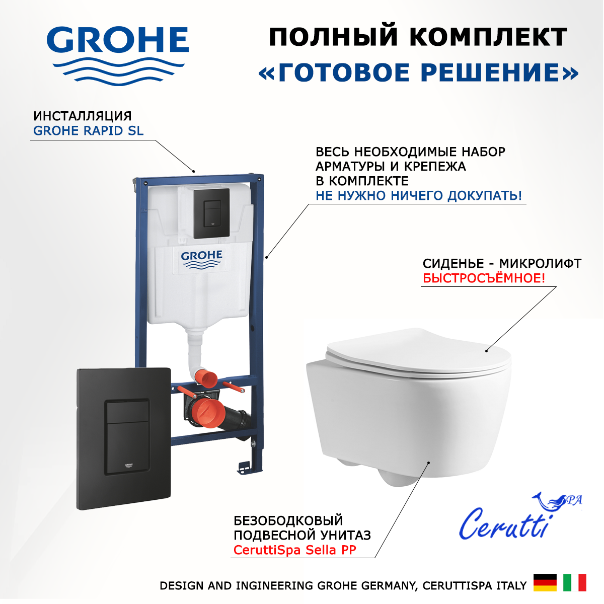 

Комплект: инсталляция Grohe Rapid SL + унитаз Sella PP + кнопка черная, 552647