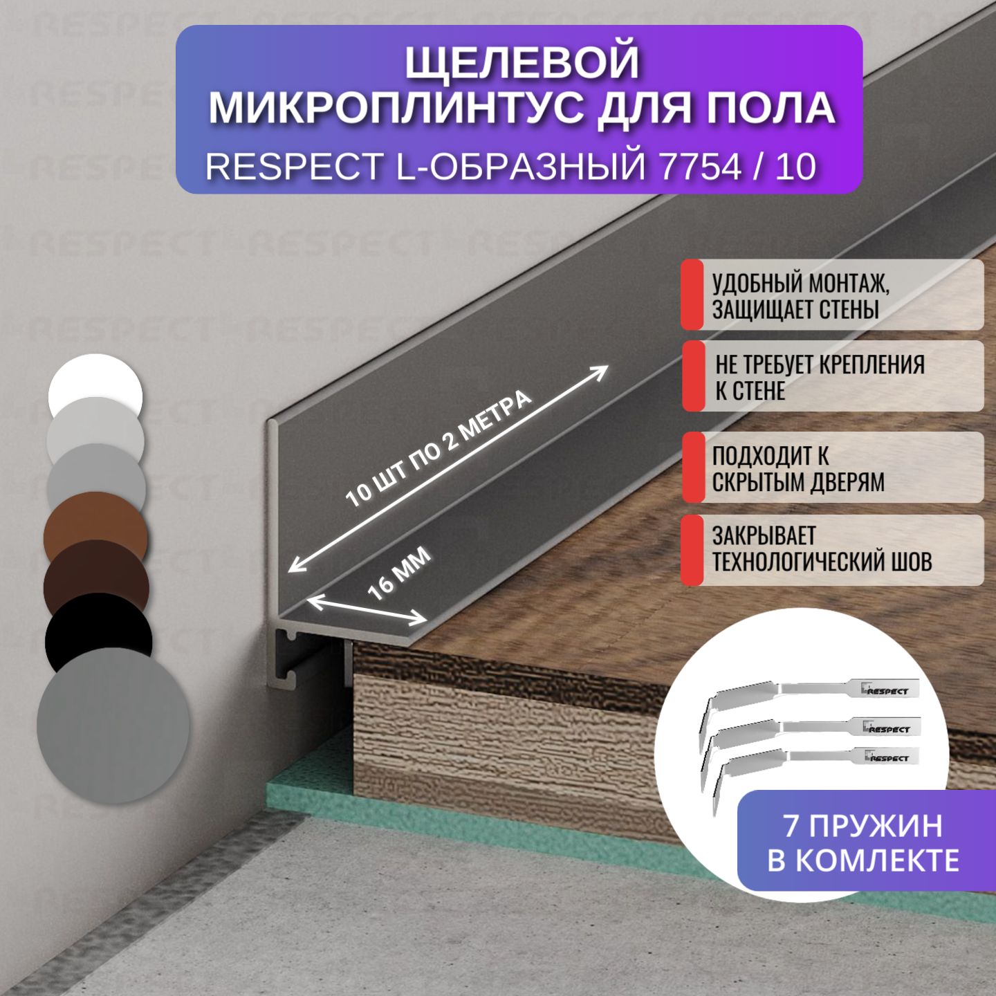 Микроплинтус L-образный Respect 2 метра крашенный серый антрацит по RAL 7037 10 шт