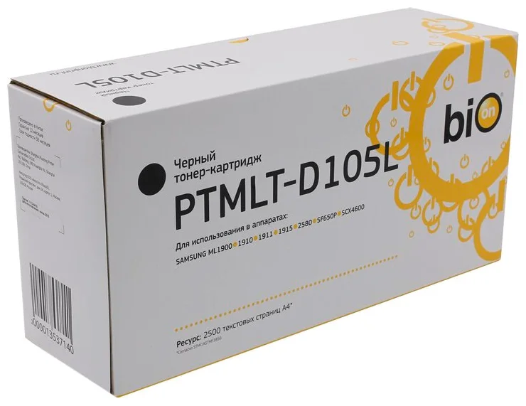 

Картридж для лазерного принтера Bion PTMLT-D105L Black, совместимый, Черный