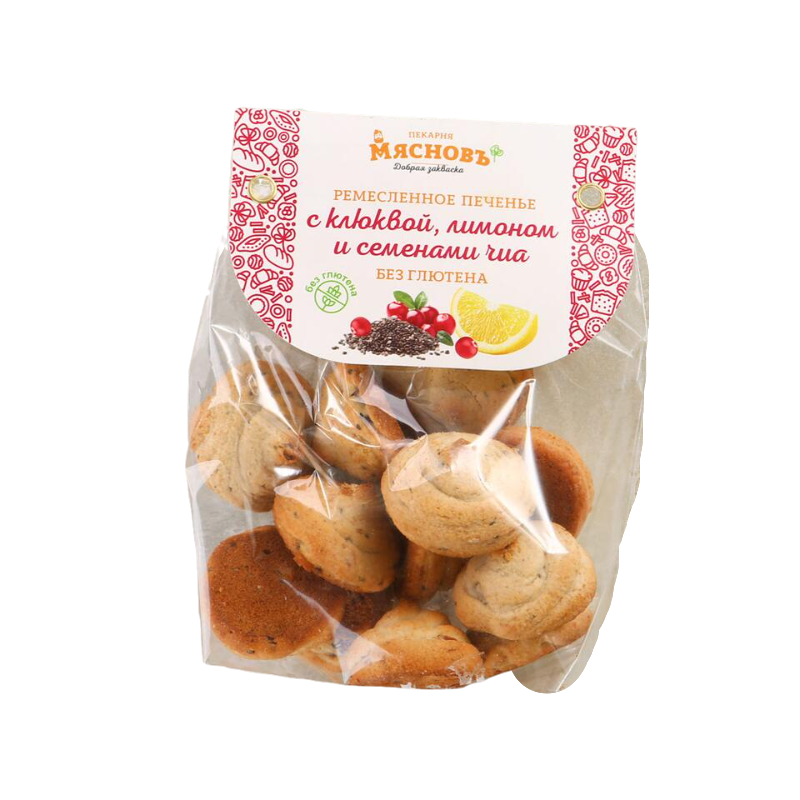 

Печенье МясновЪ ПЕКАРНЯ с клюквой, лимоном и семенами чиа 150 г