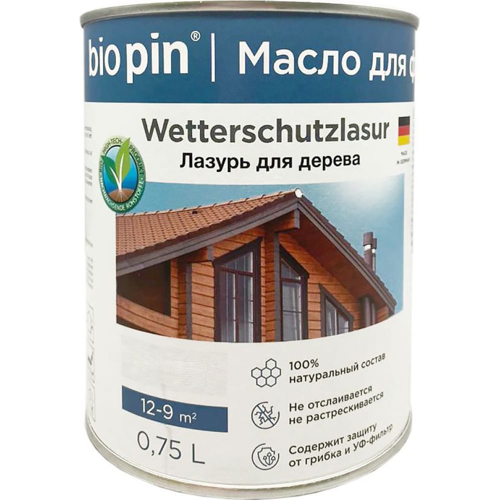 

BIO PIN 2241 Лазурь для дерева Wetterschutzlasur, в цвете Коньяк(2046) 0,75л. 22411I102