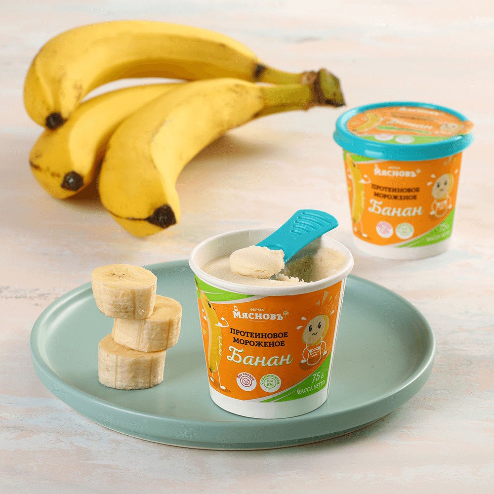 Мороженое фруктовый десерт МясновЪ ФЕРМА банан с протеином без сахара 75 г