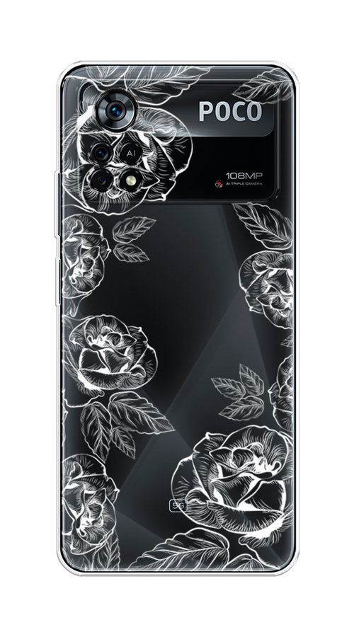 

Чехол на Xiaomi Poco X4 Pro 5G "Розы графика", Черный;серый, 313150-2