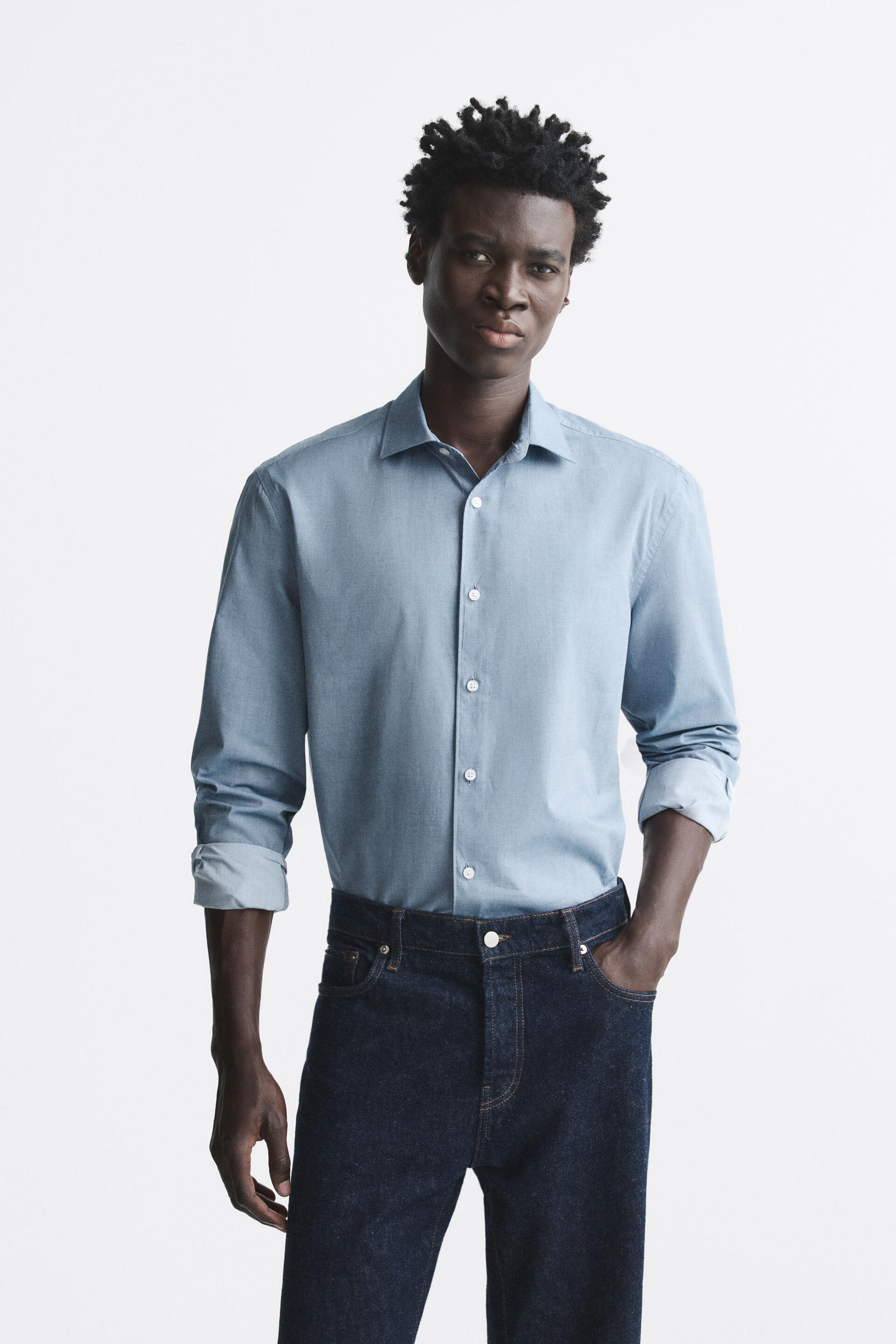 

Рубашка мужская ZARA 00975200 голубая S (доставка из-за рубежа), Голубой, 00975200