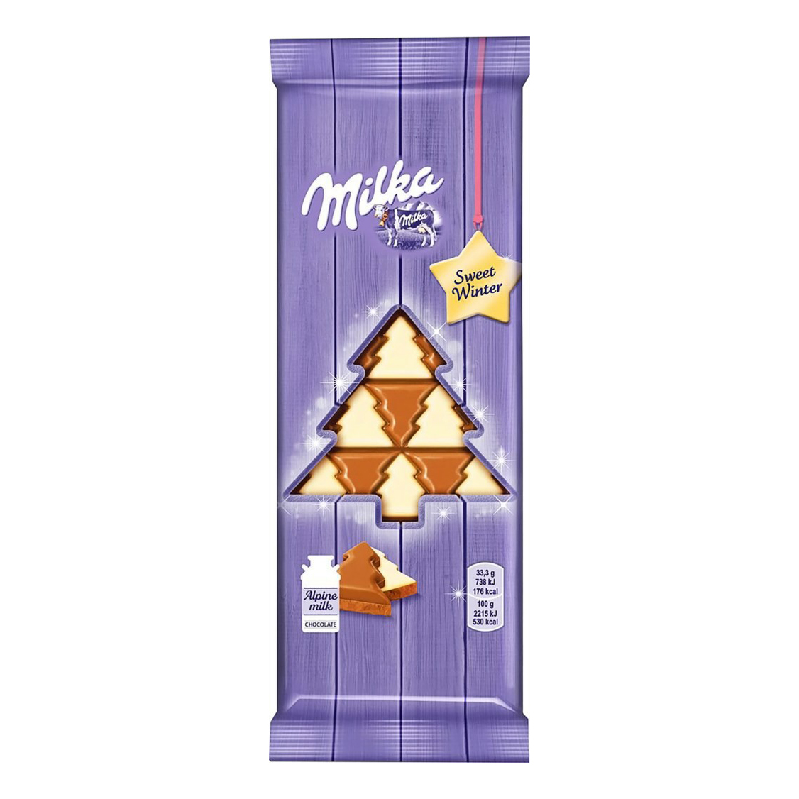 

Шоколад Milka молочный с белым шоколадом в виде елочек 100 г