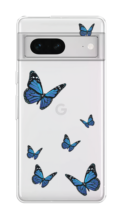 

Чехол на Google Pixel 7 "Blue butterflies", Синий;черный, 271250-1