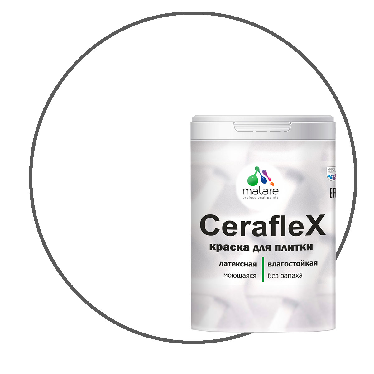 Краска Malare Ceraflex для кафельной плитки и стен в ванной, белый, 1 кг