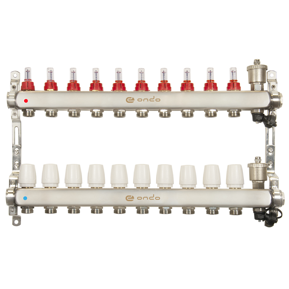Коллектор.группа ONDO 10 вых. в сборе с автоматическим воздухоотводчиком и клапанами