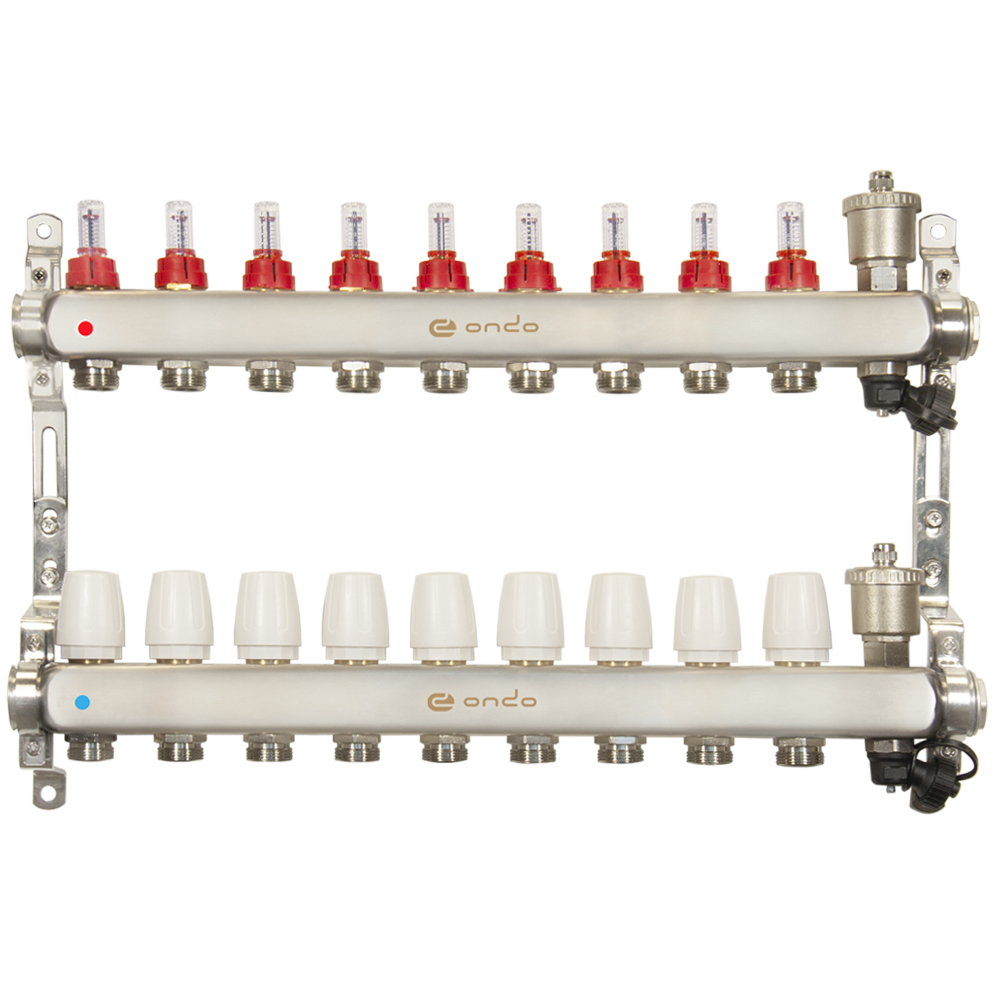 фото Коллекторная группа 9 выходов в сборе с автоматическим воздухоотводчиком, расходомерам ondo