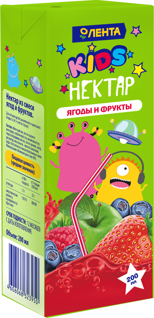 Нектар Лента Kids Из смеси ягод и фруктов 0,2 л
