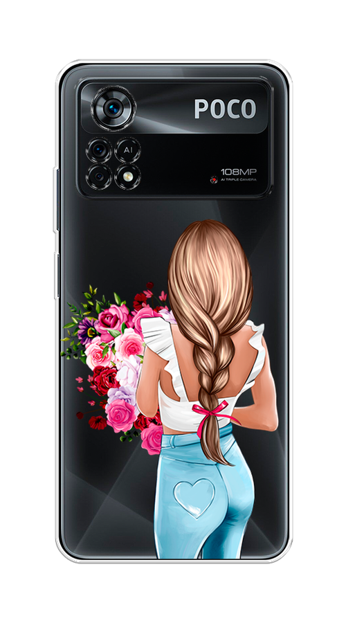 

Чехол на Xiaomi Poco X4 Pro 5G "Девушка с цветами", Коричневый;розовый;голубой, 313150-6