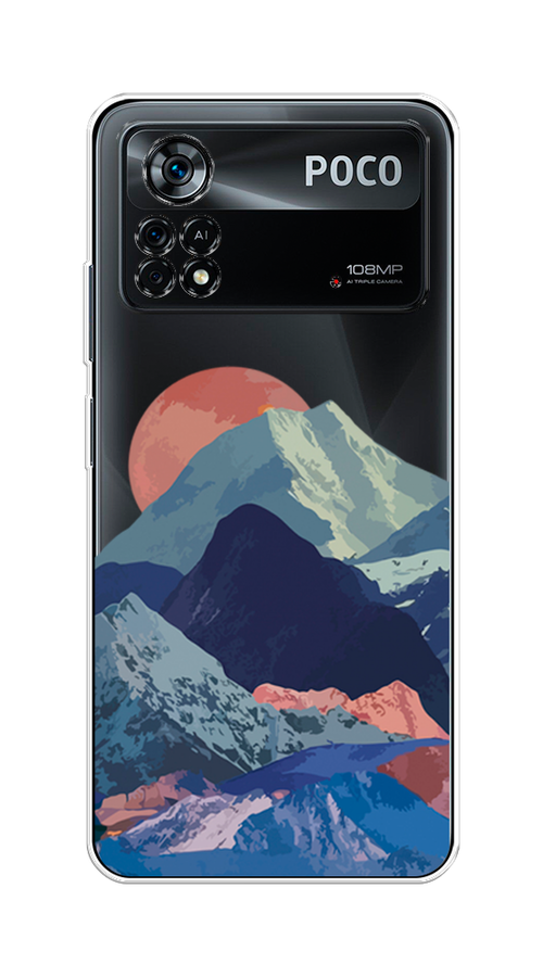 

Чехол на Xiaomi Poco X4 Pro 5G "Закат в снежных горах", Красный;серый;голубой, 313150-2