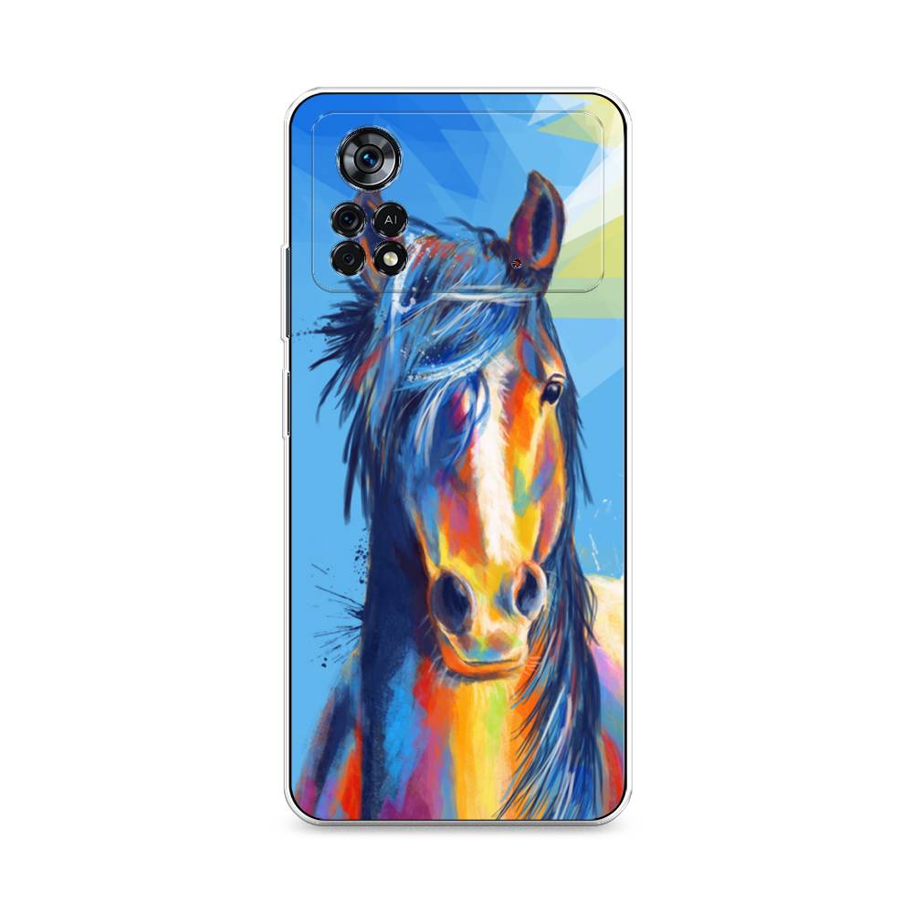 

Чехол на Xiaomi Poco X4 Pro 5G "Лошадь арт 3", Голубой;желтый;синий, 313150-1