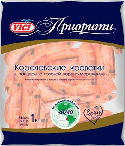 Креветки Vici Приорити Королевские вареные замороженные 30/40 1 кг
