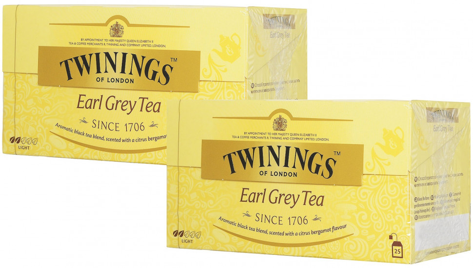 Чай черный Twinings Earl Grey ароматизированный 2 г, 2 упаковки по 25 пакетиков