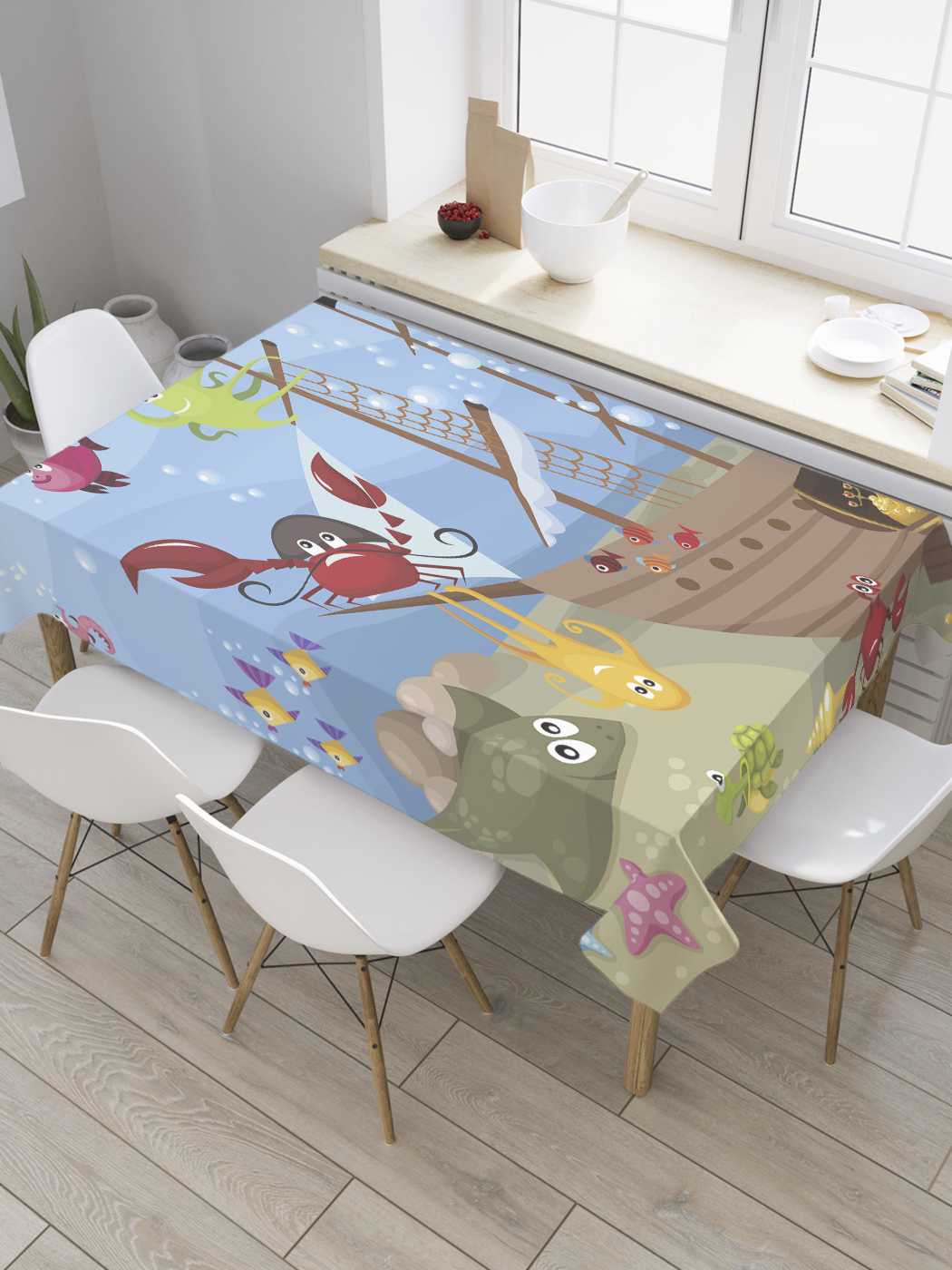 

Скатерть прямоугольная JoyArty "Пиратский корабль на дне" из оксфорда, 180x145 см, Голубой, Пиратский корабль на дне