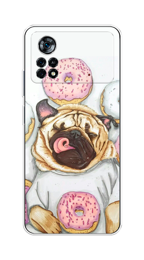 

Чехол на Xiaomi Poco X4 Pro 5G "Счастливый мопс", Розовый;бежевый;коричневый, 313150-1
