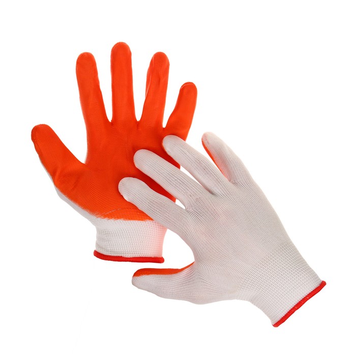 Перчатки нейлоновые, с нитриловым обливом, размер 8, оранжевые (12 пара)