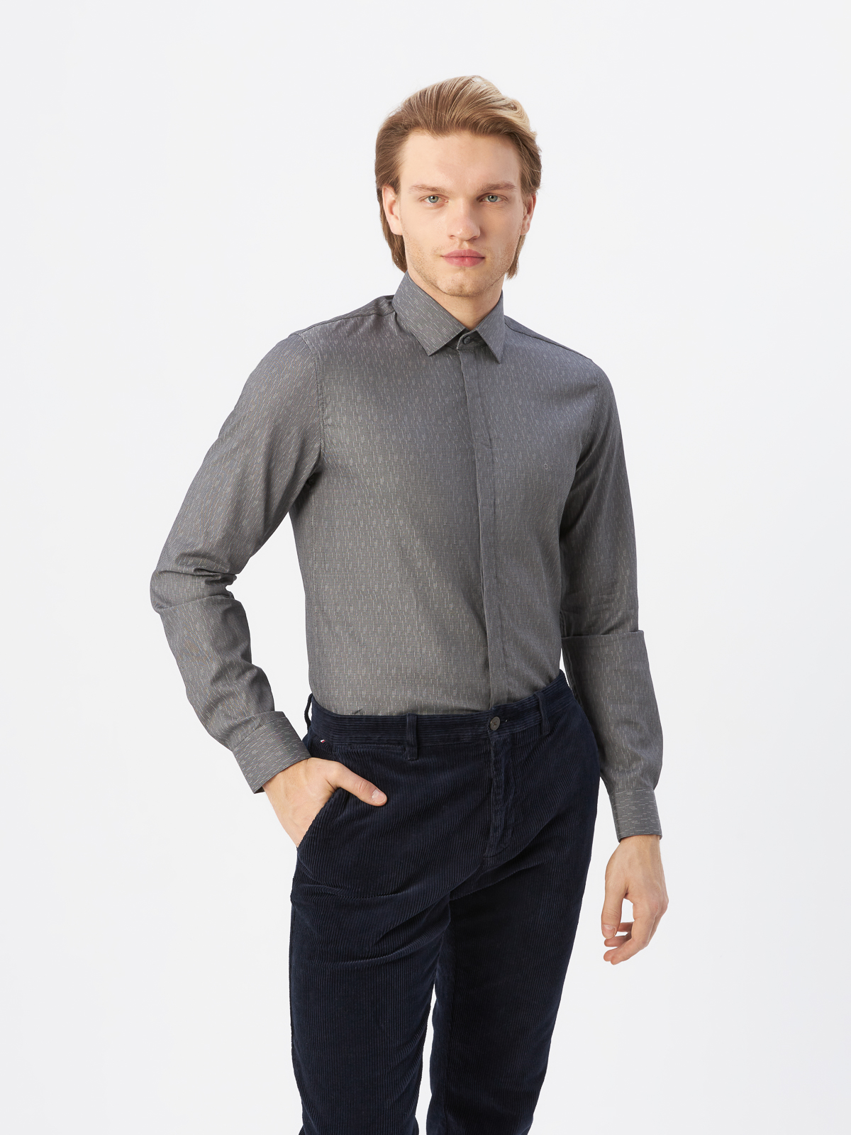 Рубашка мужская Calvin Klein K10K110555PD0 серая, размер 44