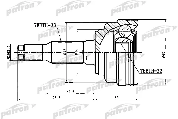 

ШРУС наружный 33x52x22 CHEVROLET LACETTI/OPTRA (J200) 03-08 PATRON PCV1776