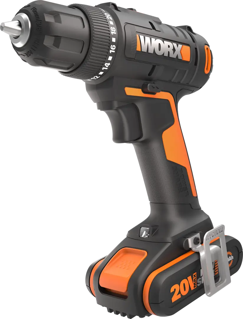 Дрель-шуруповерт аккумуляторная Worx WX100.3, 20 В Li-ion 2х2 Ач дрель шуруповерт worx wx352