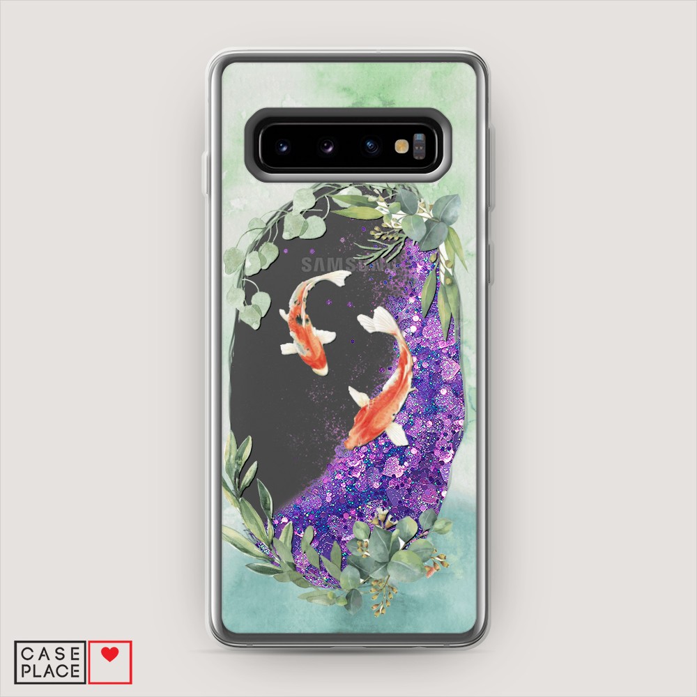 

Жидкий чехол с блестками "Две золотые рыбки" на Samsung Galaxy S10 +, 27192-1
