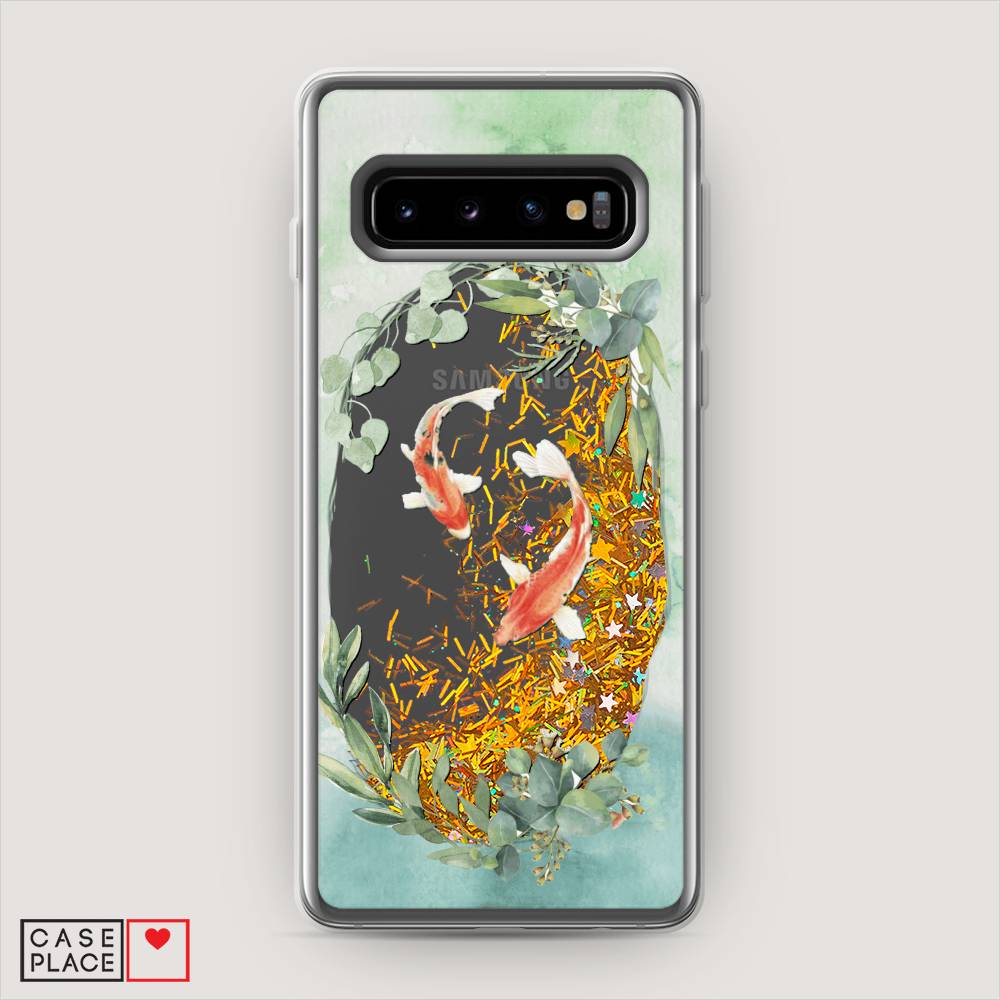 

Жидкий чехол с блестками "Две золотые рыбки" на Samsung Galaxy S10, 27090-1
