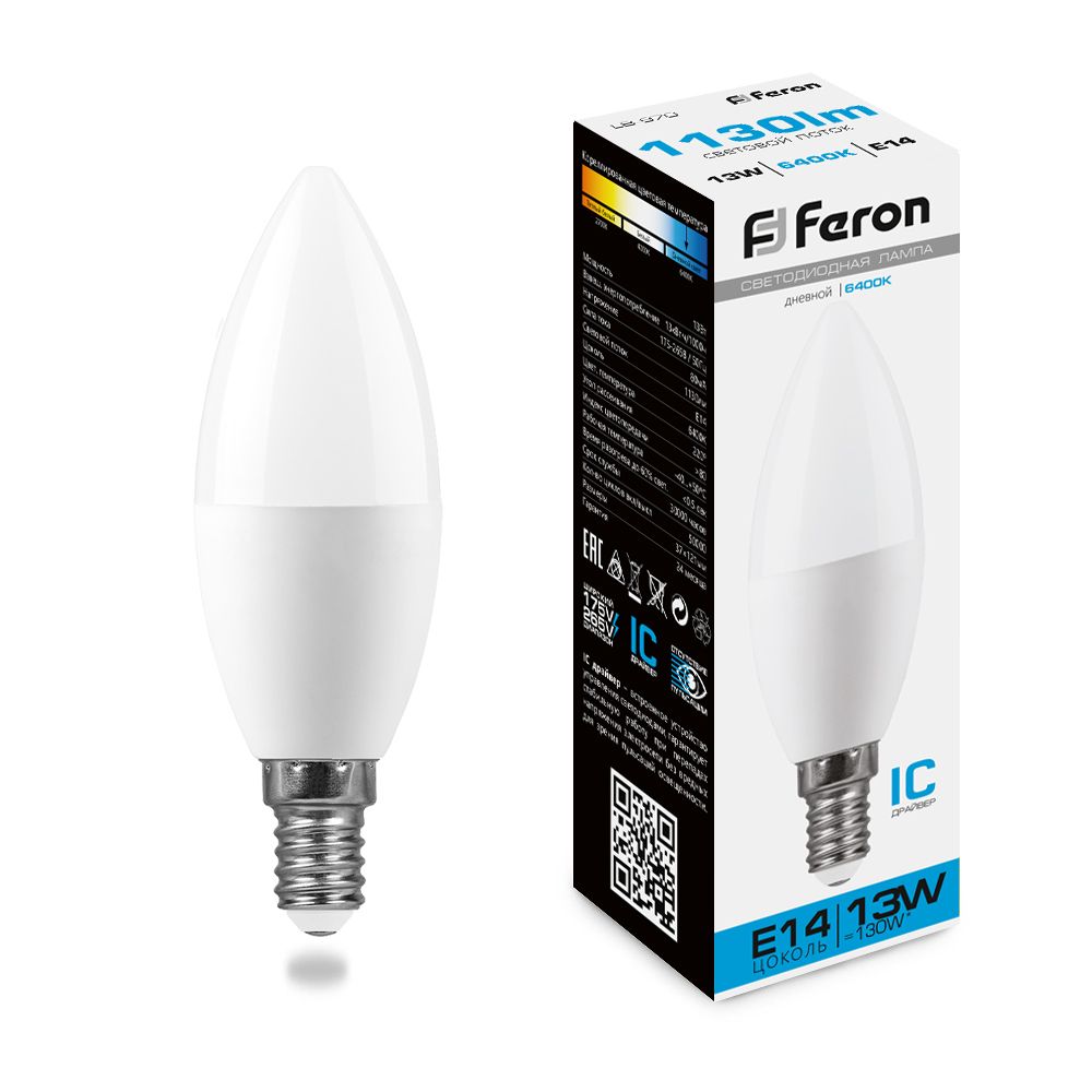 

Лампочка светодиодная FERON LB-970, 13Вт E14 230V дневной, упаковка 10 шт., 38109, LB-970