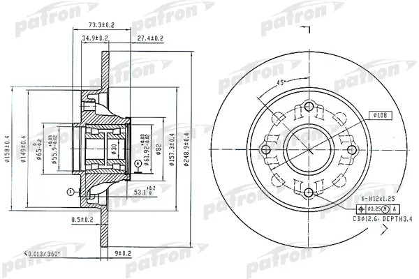 

Тормозной диск PATRON комплект 1 шт. PBD7014