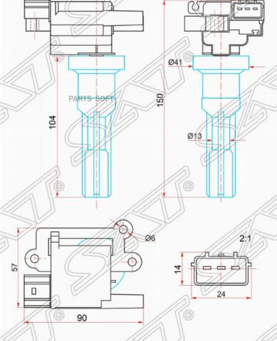 

SAT Катушка зажигания MITSUBISH AIRTREK/OUTLADER CU2W 02-06/RVR N73WG 97-02 4G63