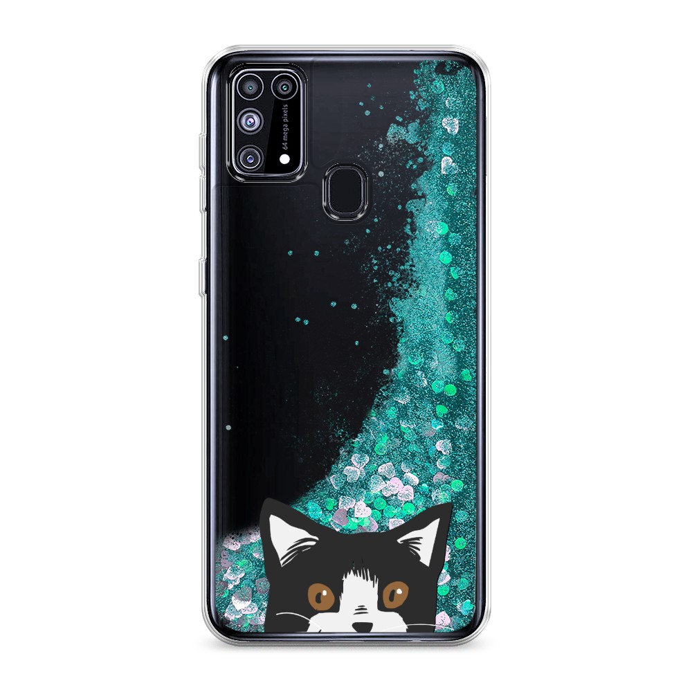 

Жидкий чехол с блестками "Подглядывающий кот" на Samsung Galaxy M31, 2100795-1