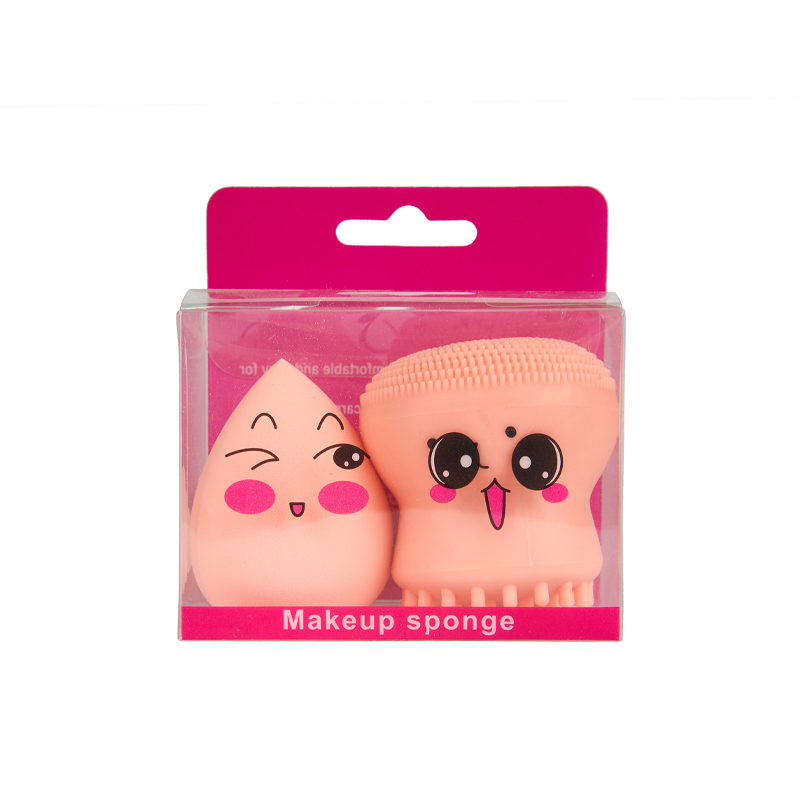 Купить Набор: спонж + щеточка для очищения лица Accessories оранжевый Makeup Sponge 2 пр.